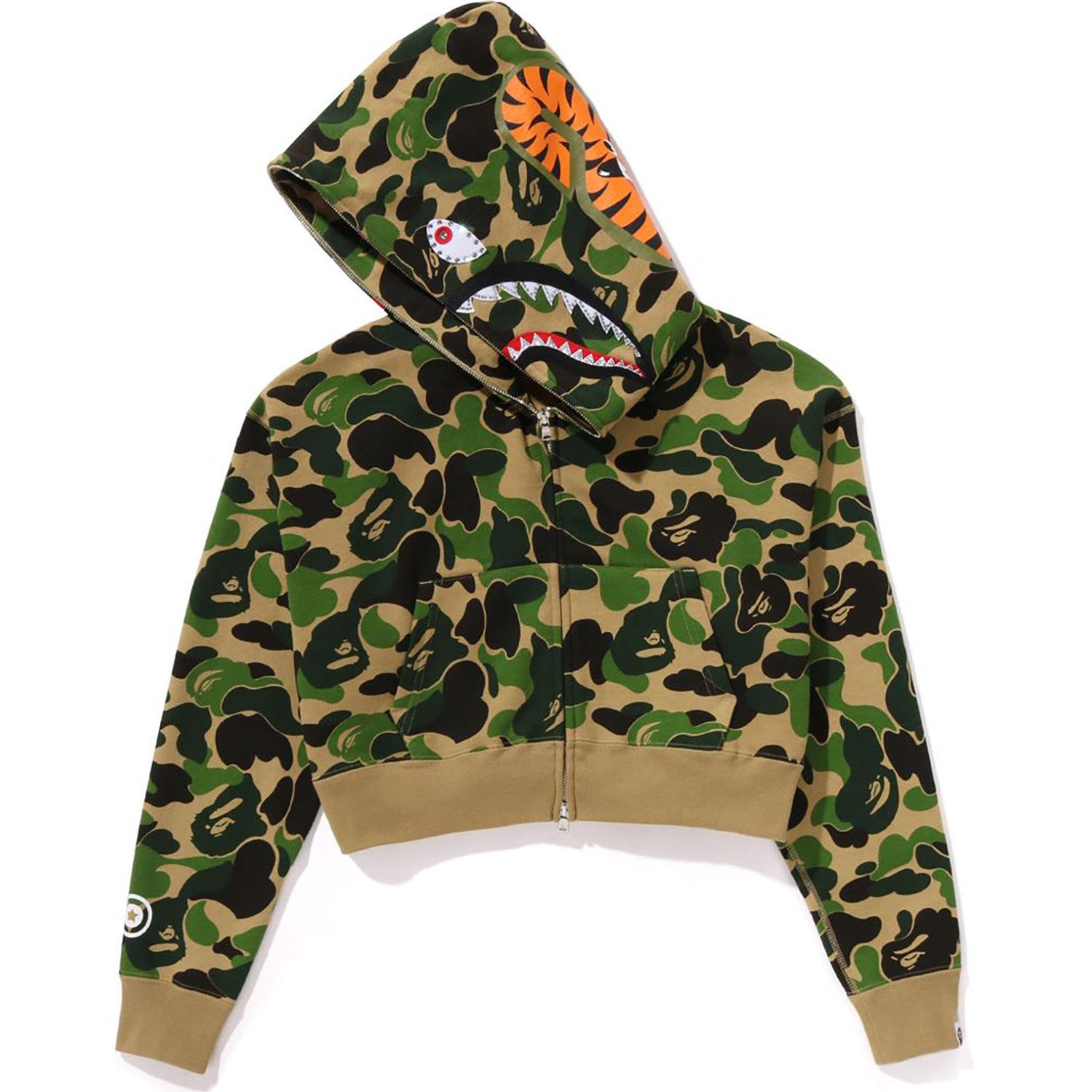 ABC CAMO CRYSTAL STONE SHARK CROPPED FULL ZIP HOODIE LADIES – us