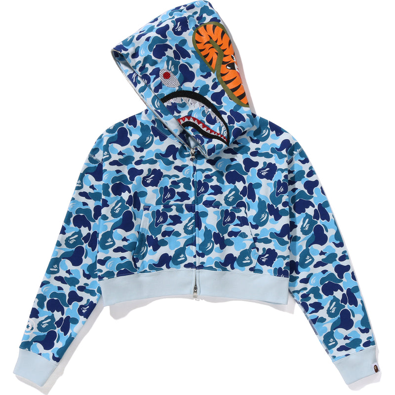 ABC CAMO CRYSTAL STONE SHARK CROPPED FULL ZIP HOODIE LADIES