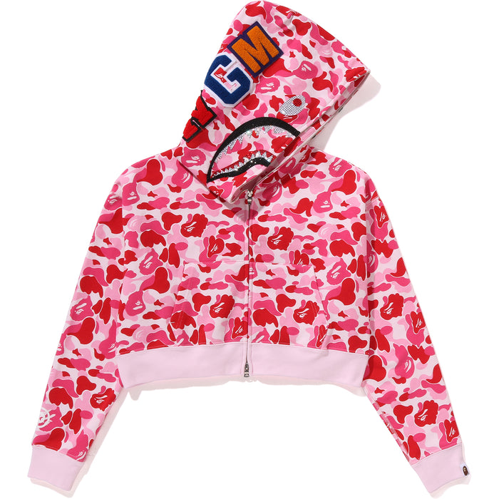 ABC CAMO CRYSTAL STONE SHARK CROPPED FULL ZIP HOODIE LADIES