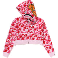 ABC CAMO CRYSTAL STONE SHARK CROPPED FULL ZIP HOODIE LADIES