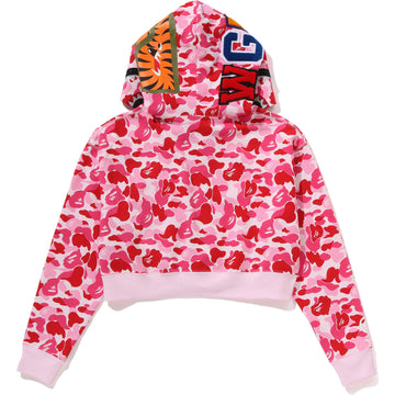 ABC CAMO CRYSTAL STONE SHARK CROPPED FULL ZIP HOODIE LADIES