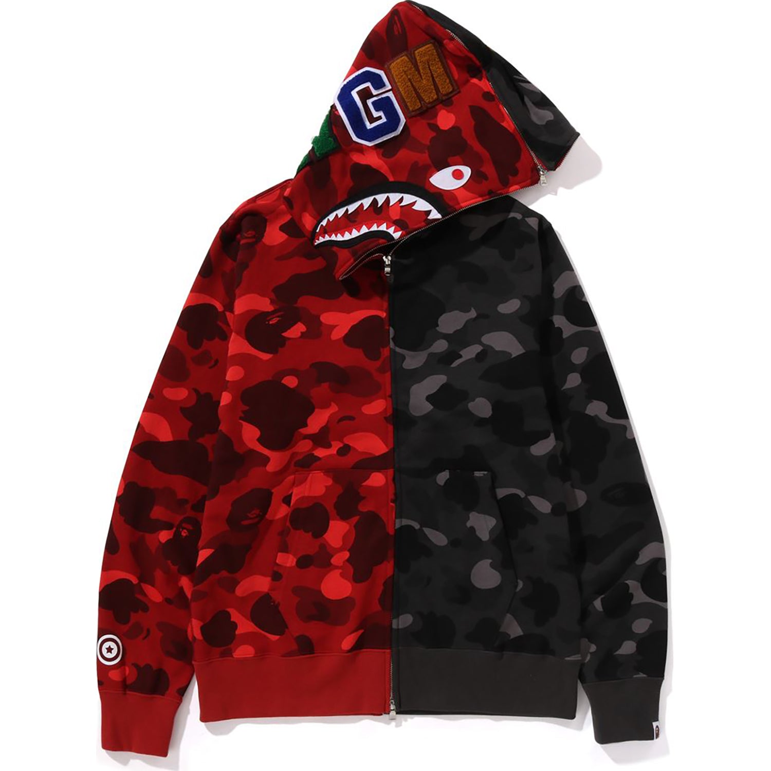 Popular Bape Black/ Grey Camo Fullzip Shark Hoodie