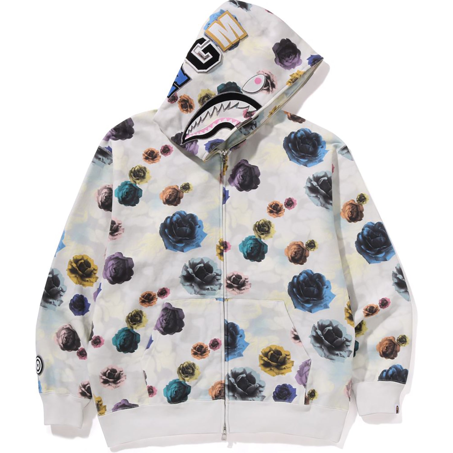 Bape Floral Camo Shark Relaxed Fit Full Zip Hoodie Black