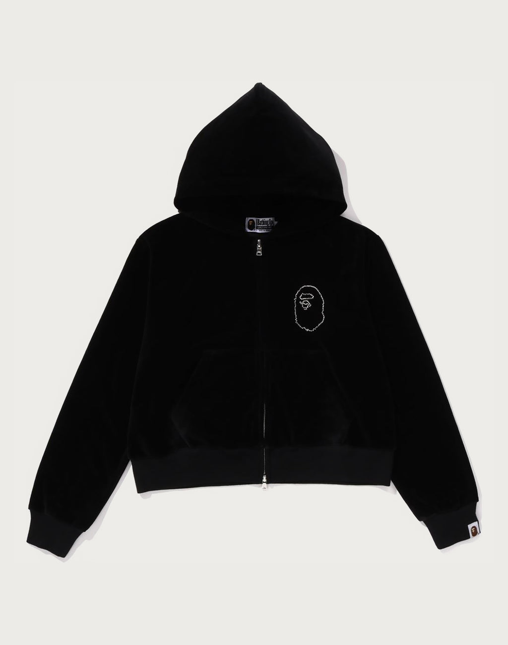 CRYSTAL STONE APE HEAD VELOUR ZIP HOODIE LADIES