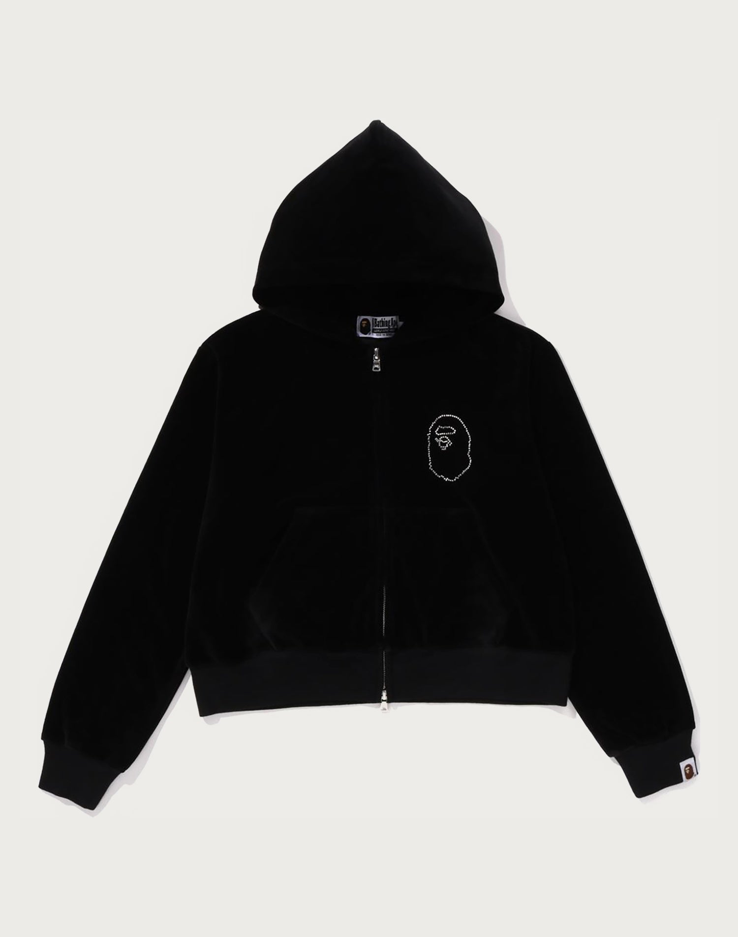 CRYSTAL STONE APE HEAD VELOUR ZIP HOODIE LADIES