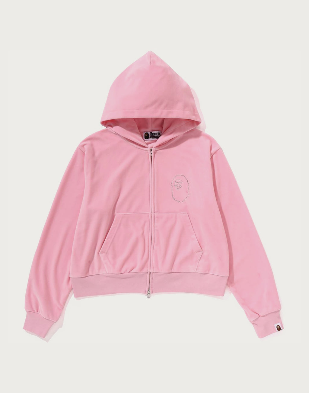 CRYSTAL STONE APE HEAD VELOUR ZIP HOODIE LADIES
