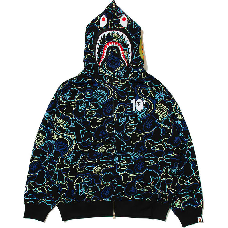 BAPE X 88RISING GLOW IN THE DARK CAMO SHARK FULL ZIP HOODIE MENS