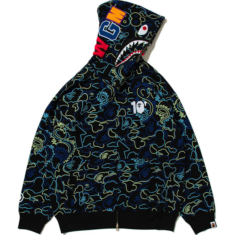 BAPE X 88RISING GLOW IN THE DARK CAMO SHARK FULL ZIP HOODIE MENS