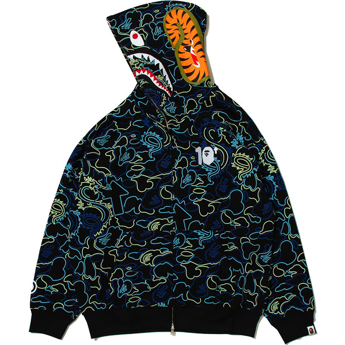 BAPE X 88RISING GLOW IN THE DARK CAMO SHARK FULL ZIP HOODIE MENS
