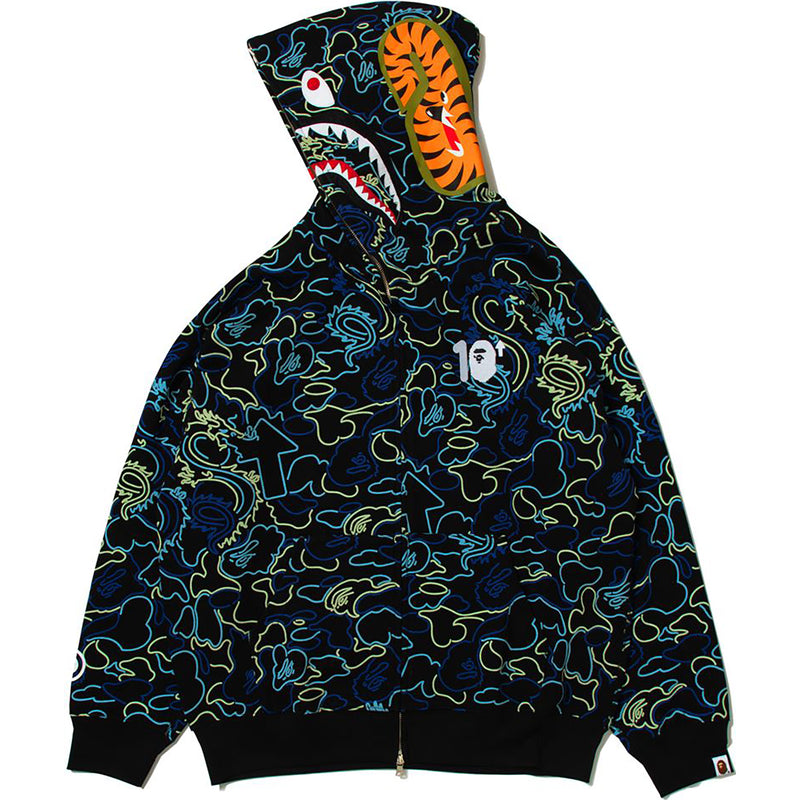 BAPE X 88RISING GLOW IN THE DARK CAMO SHARK FULL ZIP HOODIE MENS