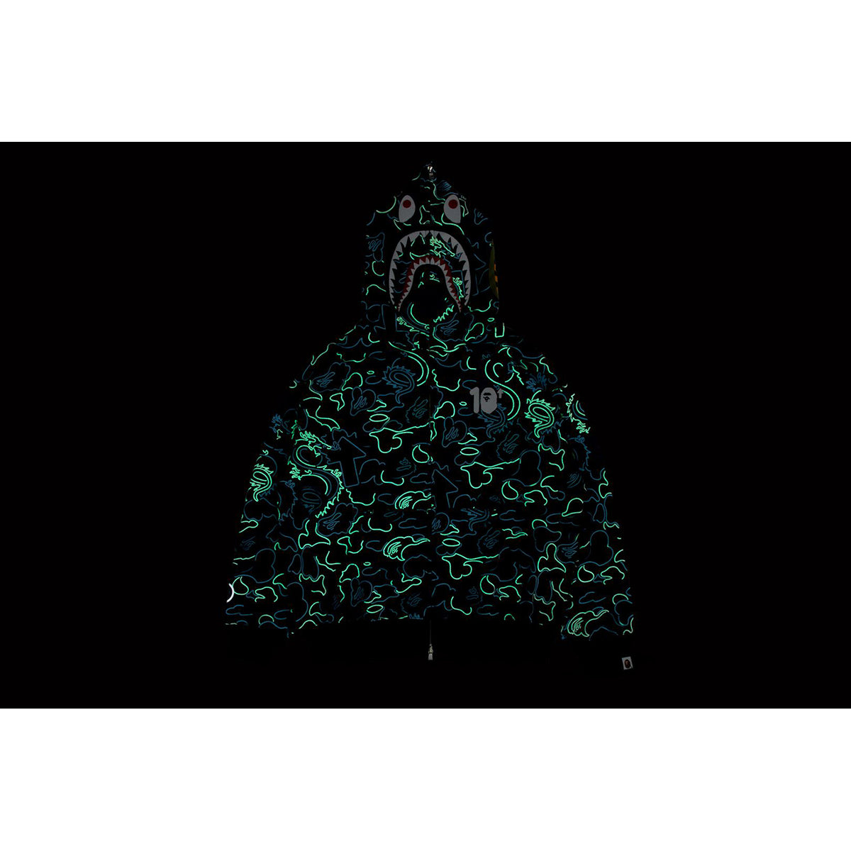 BAPE X 88RISING GLOW IN THE DARK CAMO SHARK FULL ZIP HOODIE MENS