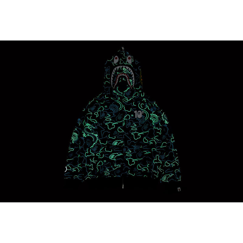 BAPE X 88RISING GLOW IN THE DARK CAMO SHARK FULL ZIP HOODIE MENS