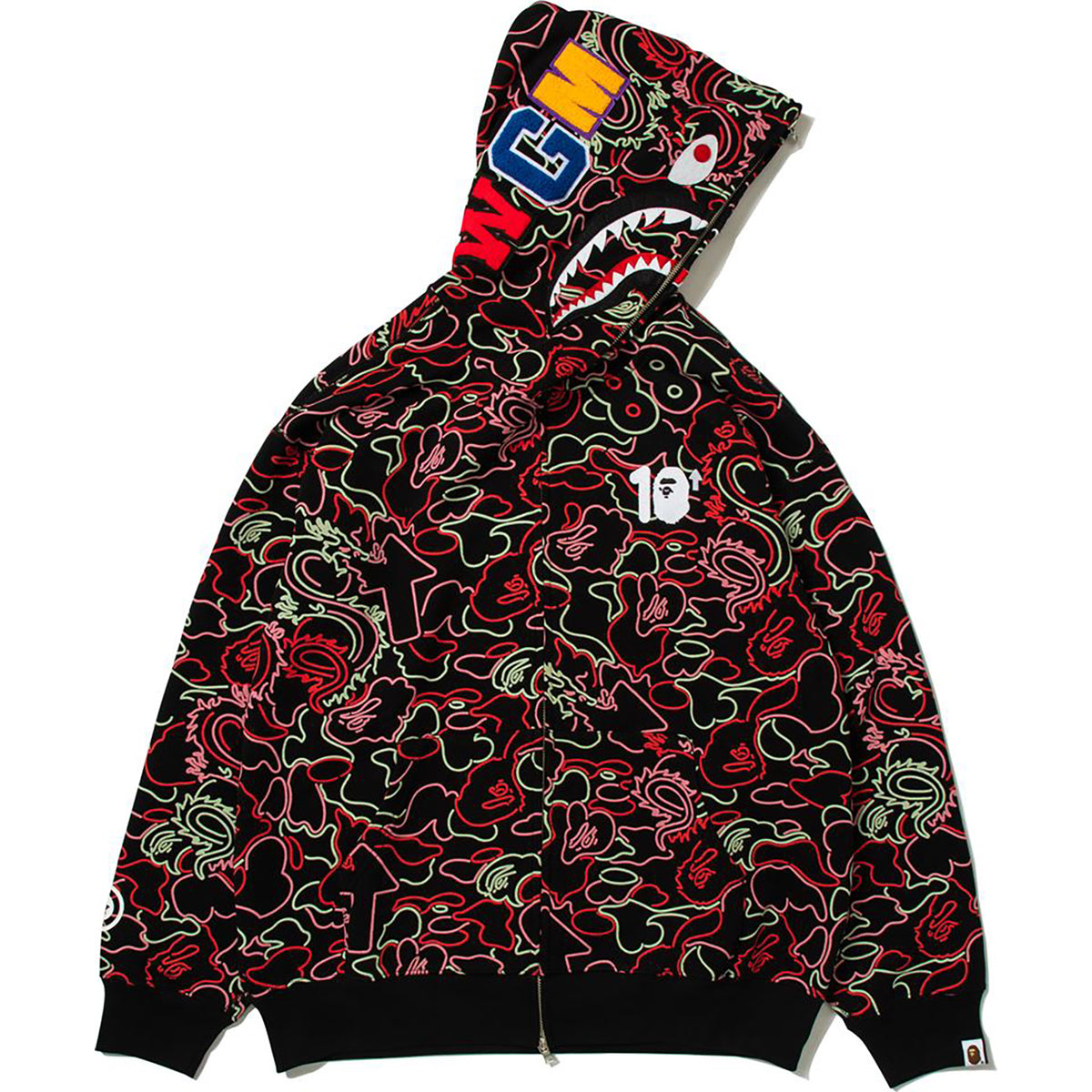 BAPE X 88RISING GLOW IN THE DARK CAMO SHARK FULL ZIP HOODIE MENS