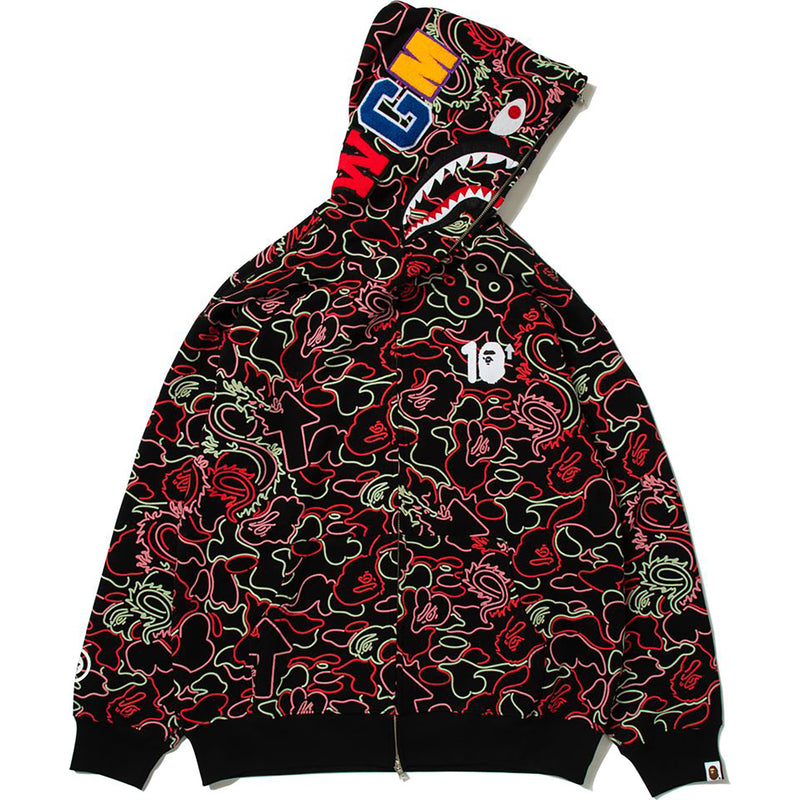 BAPE X 88RISING GLOW IN THE DARK CAMO SHARK FULL ZIP HOODIE MENS