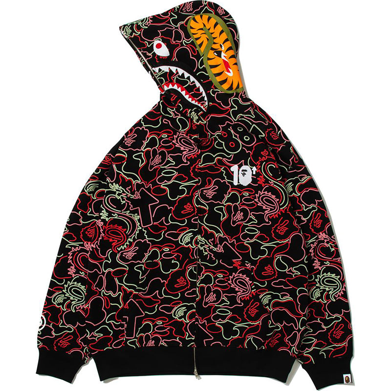 BAPE X 88RISING GLOW IN THE DARK CAMO SHARK FULL ZIP HOODIE MENS