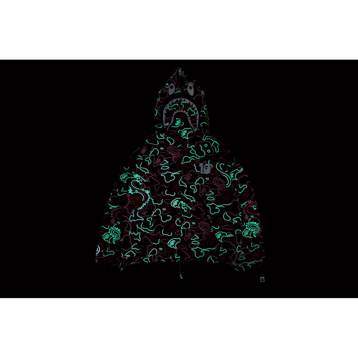 BAPE X 88RISING GLOW IN THE DARK CAMO SHARK FULL ZIP HOODIE MENS