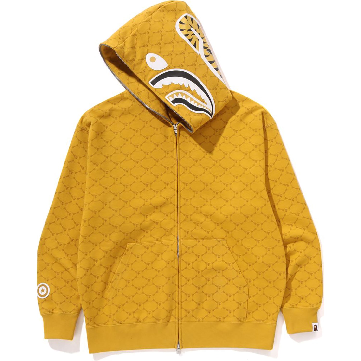 A BATHING APE★Shark ロゴ カモ柄ジップアップパーカー Yellow 1ST CAMO JACQUARD SHARK RELAXED FIT FULL ZIP HOODIE | bape.com