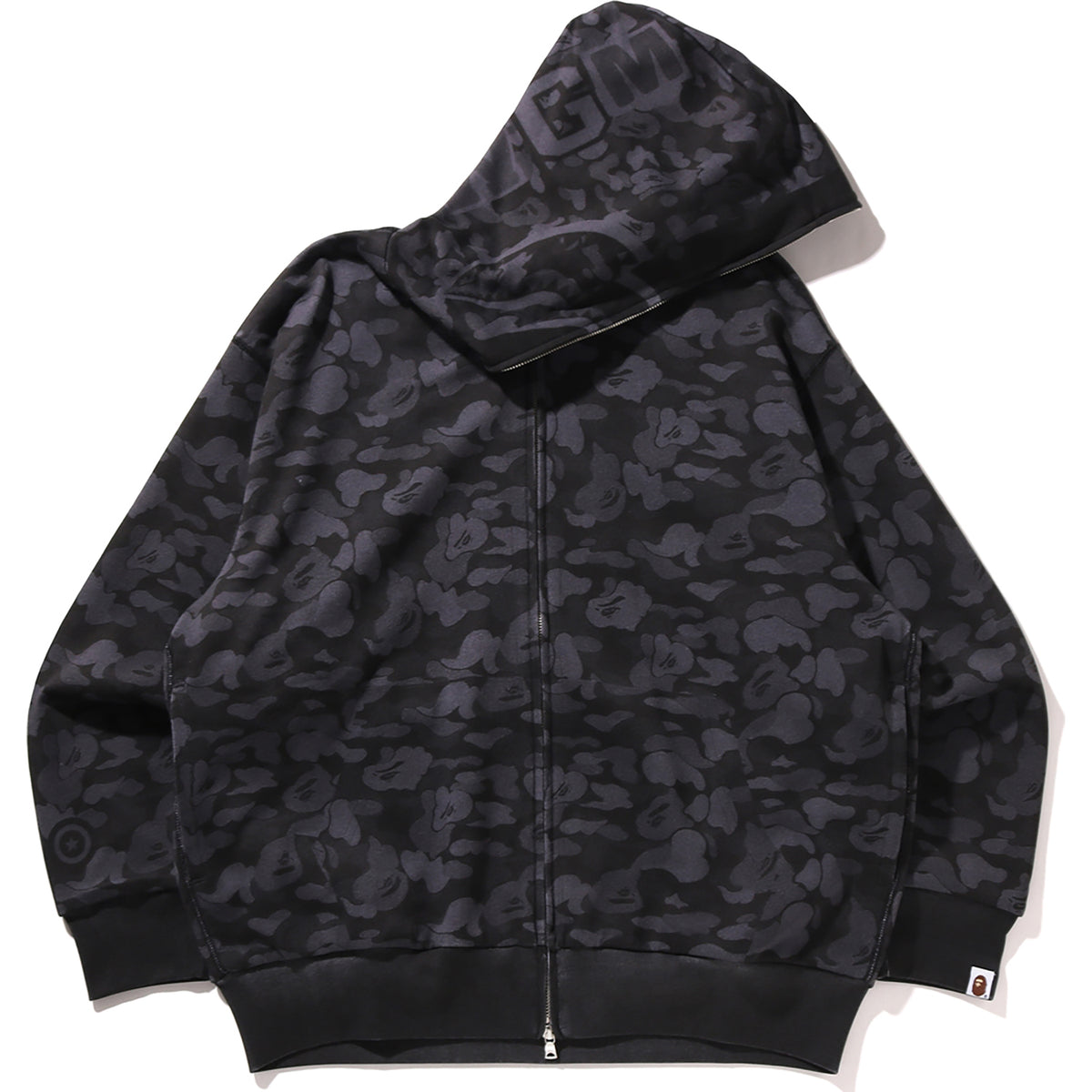 CAMO FAKE PRINT RELAXED FIT SHARK FULL ZIP HOODIE MENS