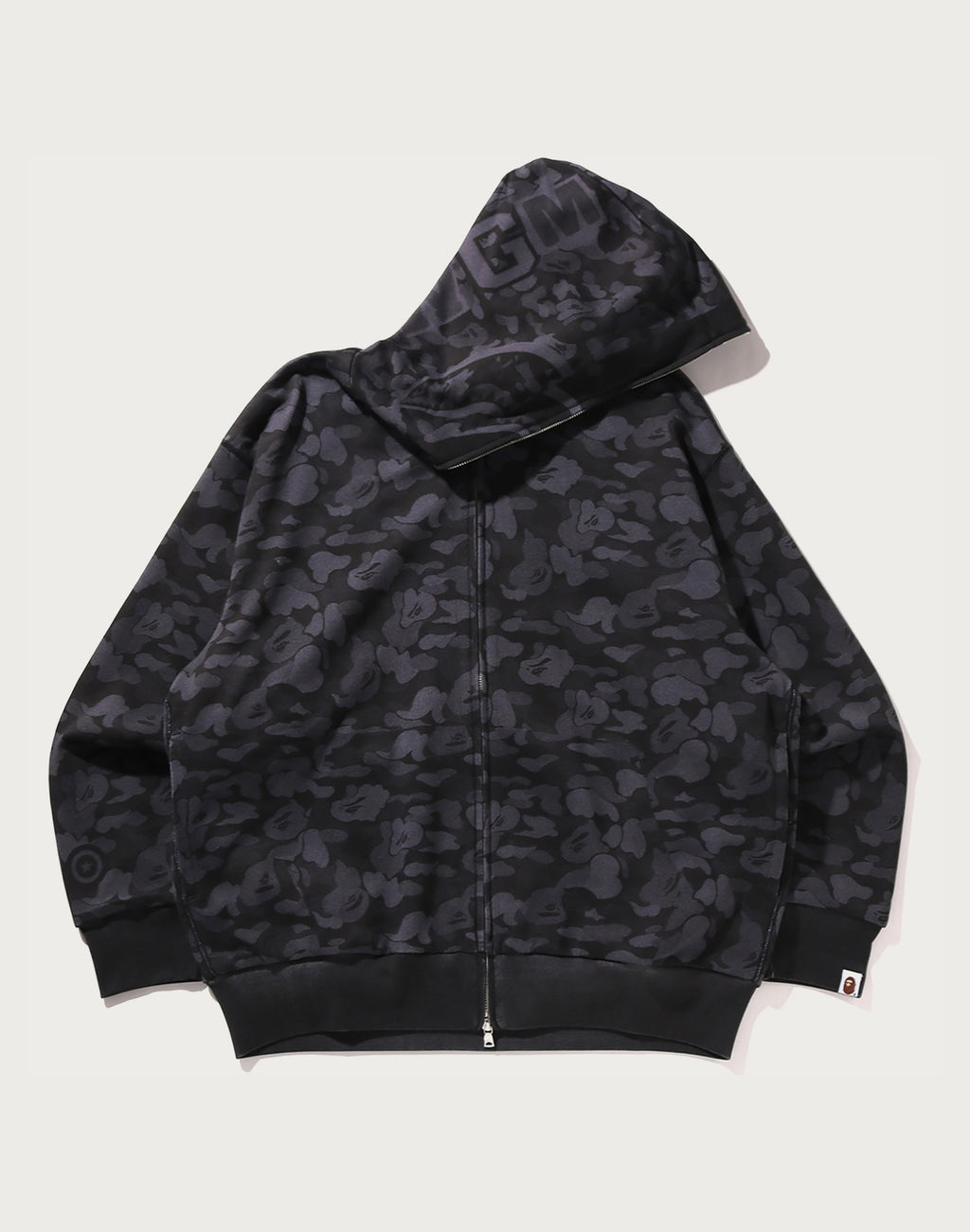 CAMO FAKE PRINT RELAXED FIT SHARK FULL ZIP HOODIE MENS