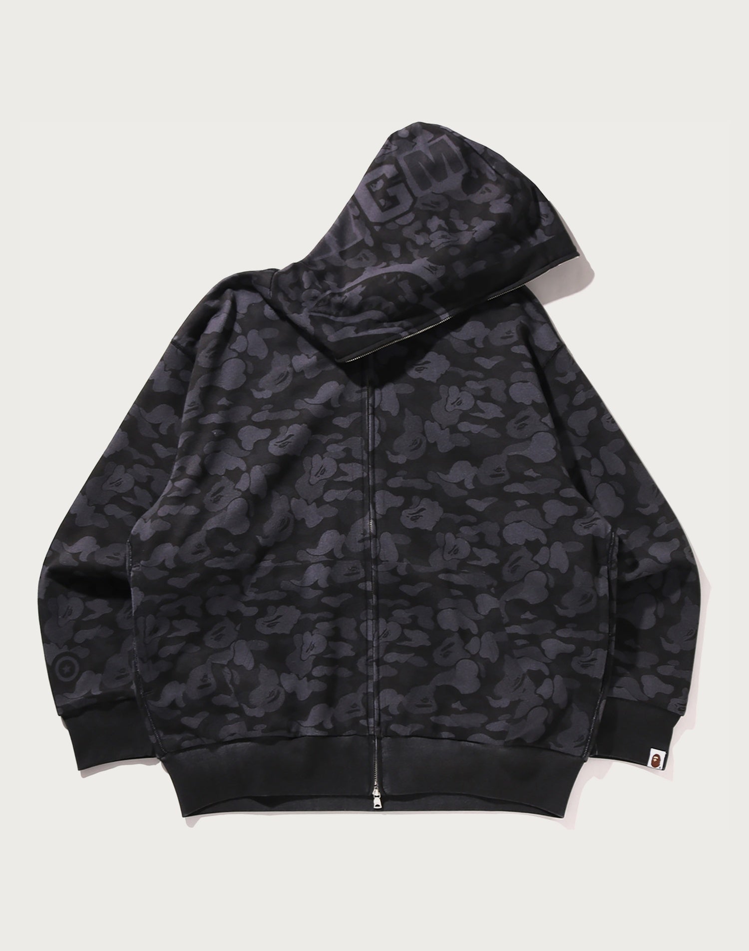 CAMO FAKE PRINT RELAXED FIT SHARK FULL ZIP HOODIE MENS