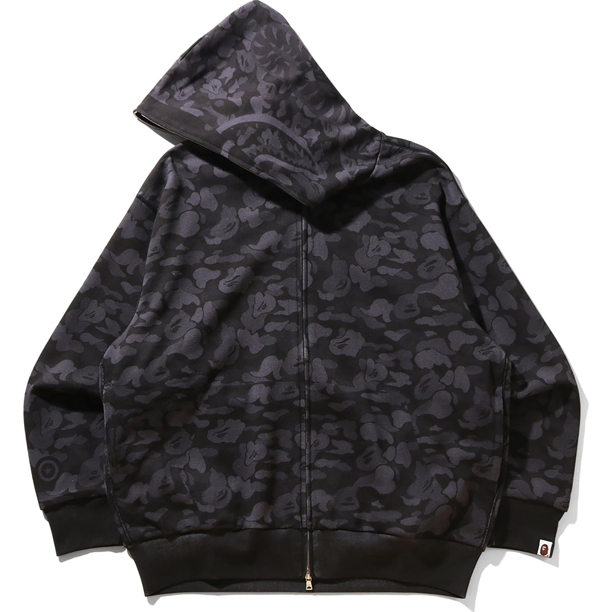 CAMO FAKE PRINT RELAXED FIT SHARK FULL ZIP HOODIE MENS