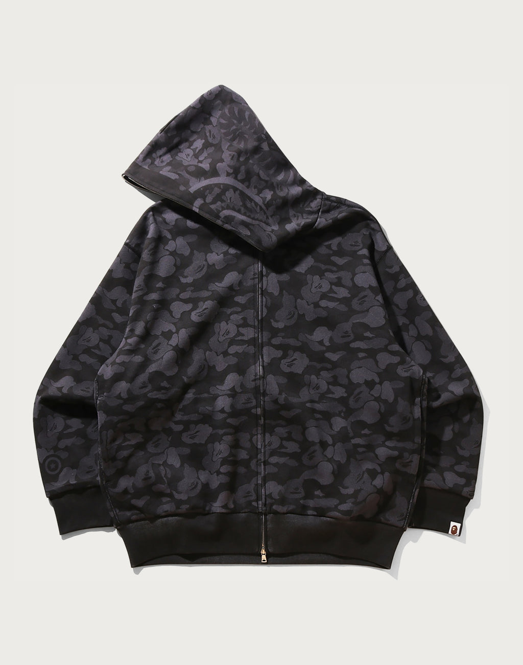 CAMO FAKE PRINT RELAXED FIT SHARK FULL ZIP HOODIE MENS