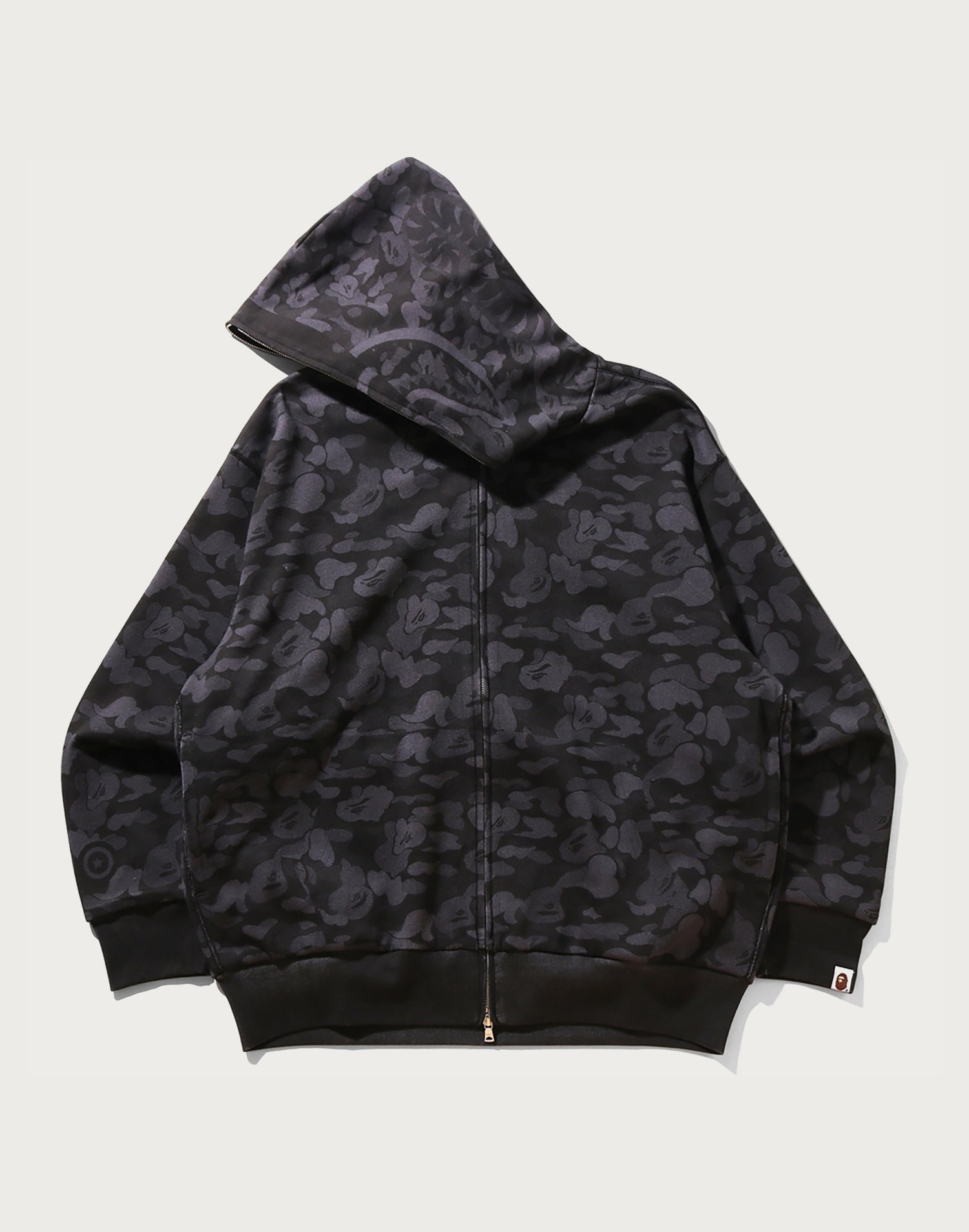 CAMO FAKE PRINT RELAXED FIT SHARK FULL ZIP HOODIE MENS