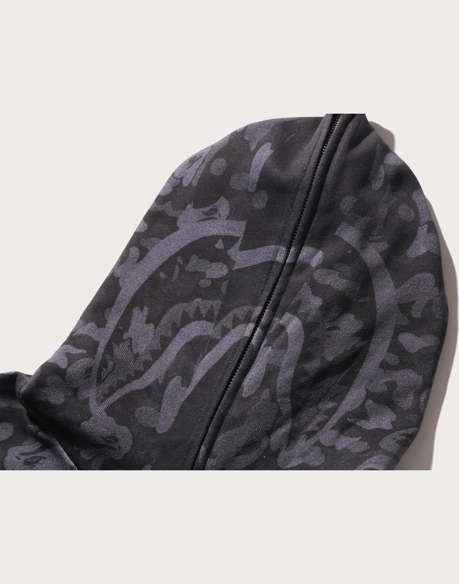 CAMO FAKE PRINT RELAXED FIT SHARK FULL ZIP HOODIE MENS