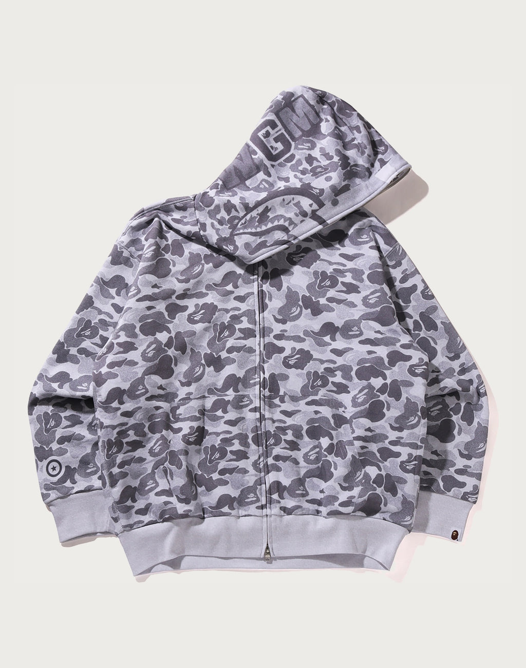 CAMO FAKE PRINT RELAXED FIT SHARK FULL ZIP HOODIE MENS
