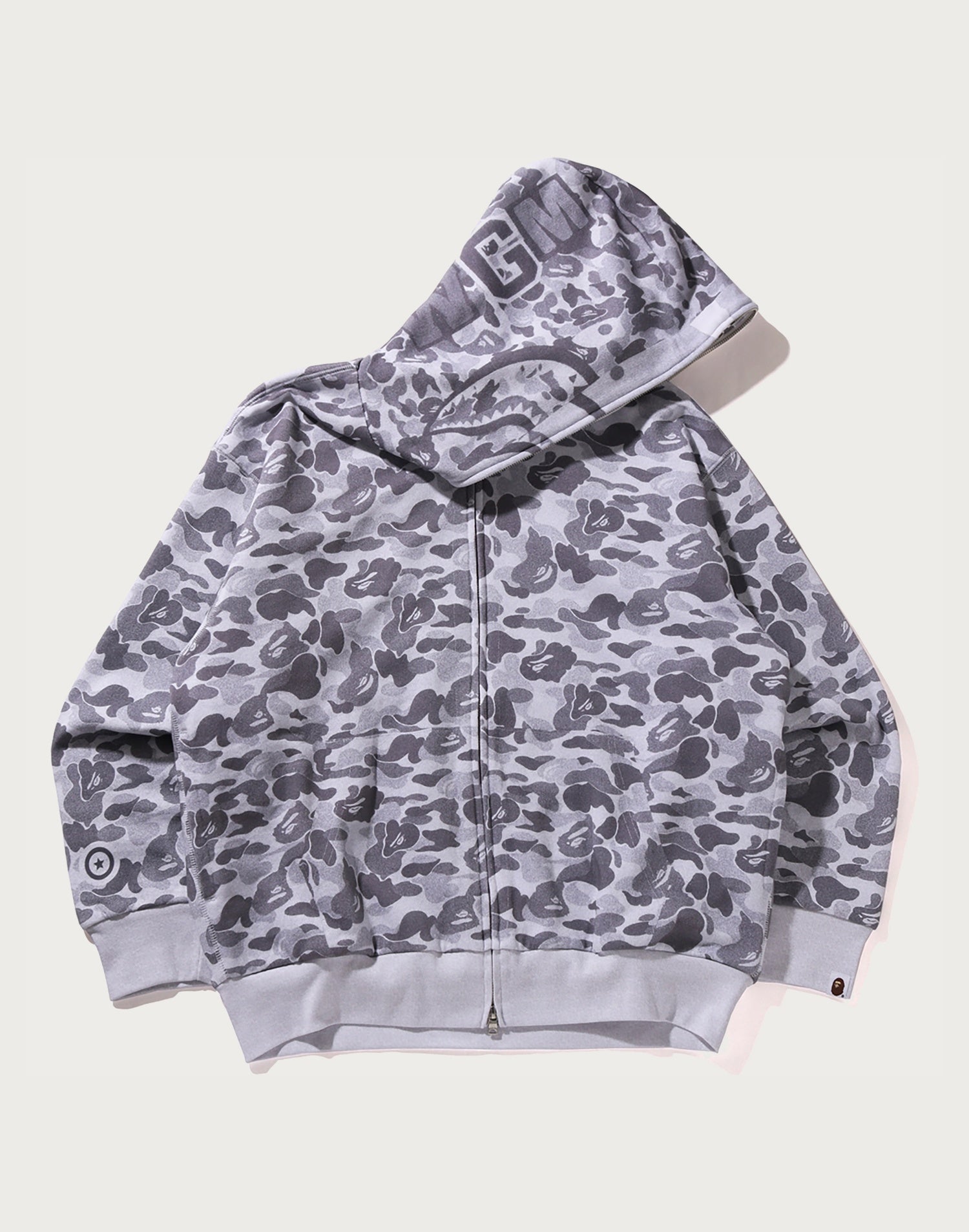 CAMO FAKE PRINT RELAXED FIT SHARK FULL ZIP HOODIE MENS