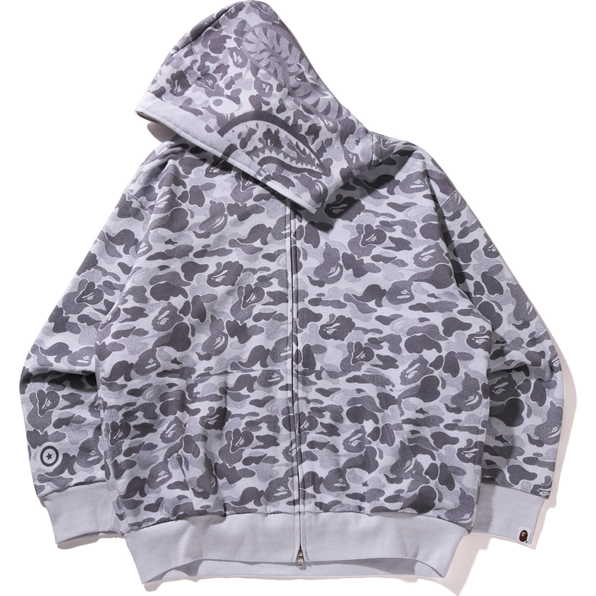CAMO FAKE PRINT RELAXED FIT SHARK FULL ZIP HOODIE MENS