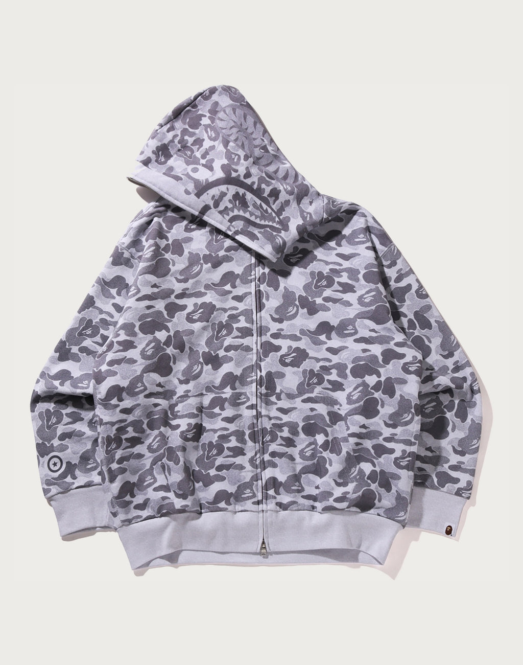 CAMO FAKE PRINT RELAXED FIT SHARK FULL ZIP HOODIE MENS