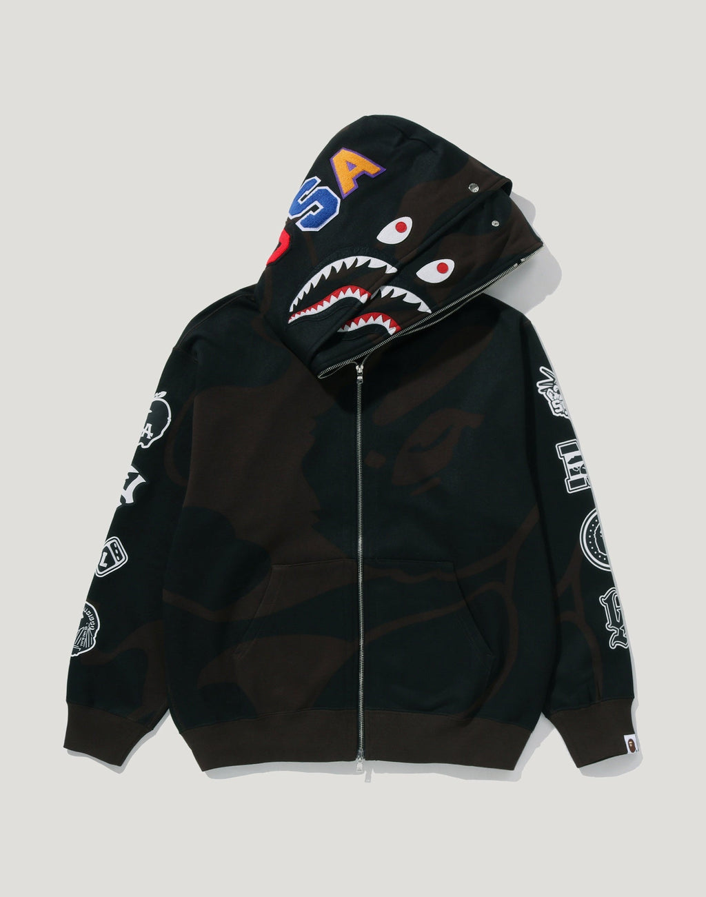 BAPE US BLACK FRIDAY SOLID CAMO DOUBLE SHARK FULL ZIP HOODIE MENS