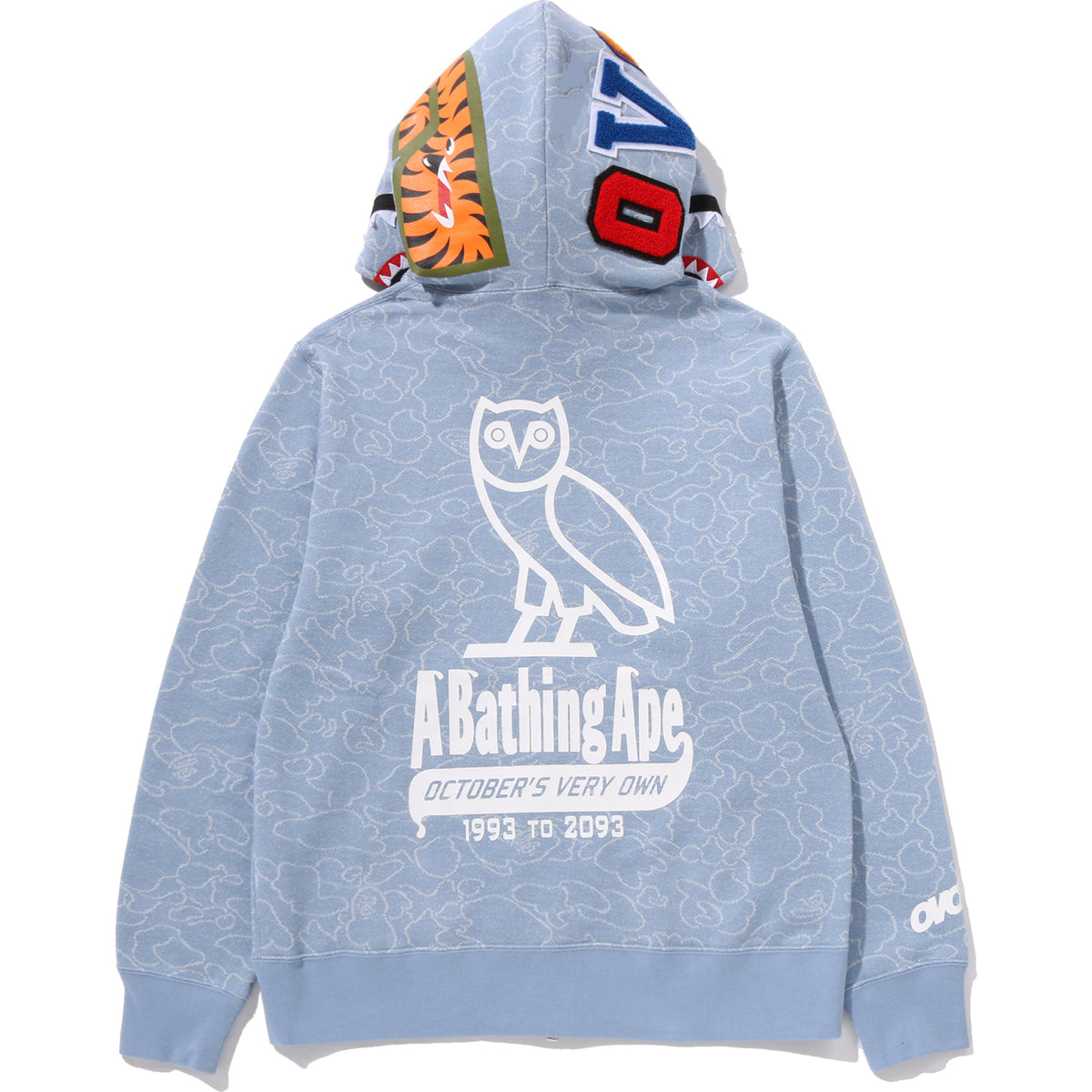 BAPE X OVO NEON 1ST CAMO JACQUARD SHARK FULL ZIP HOODIE MENS