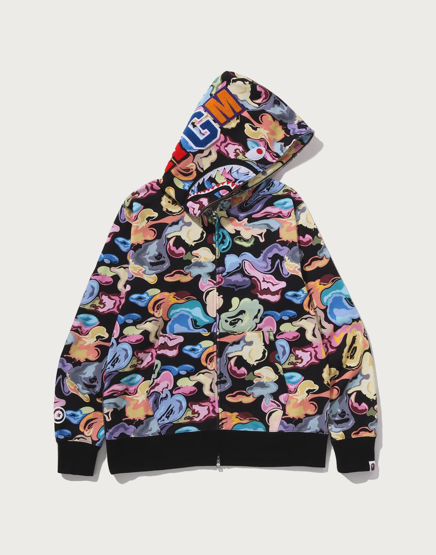 BAPE Mens Art Camo Shark Zip Hoodie Black Brushed Fleece FW25