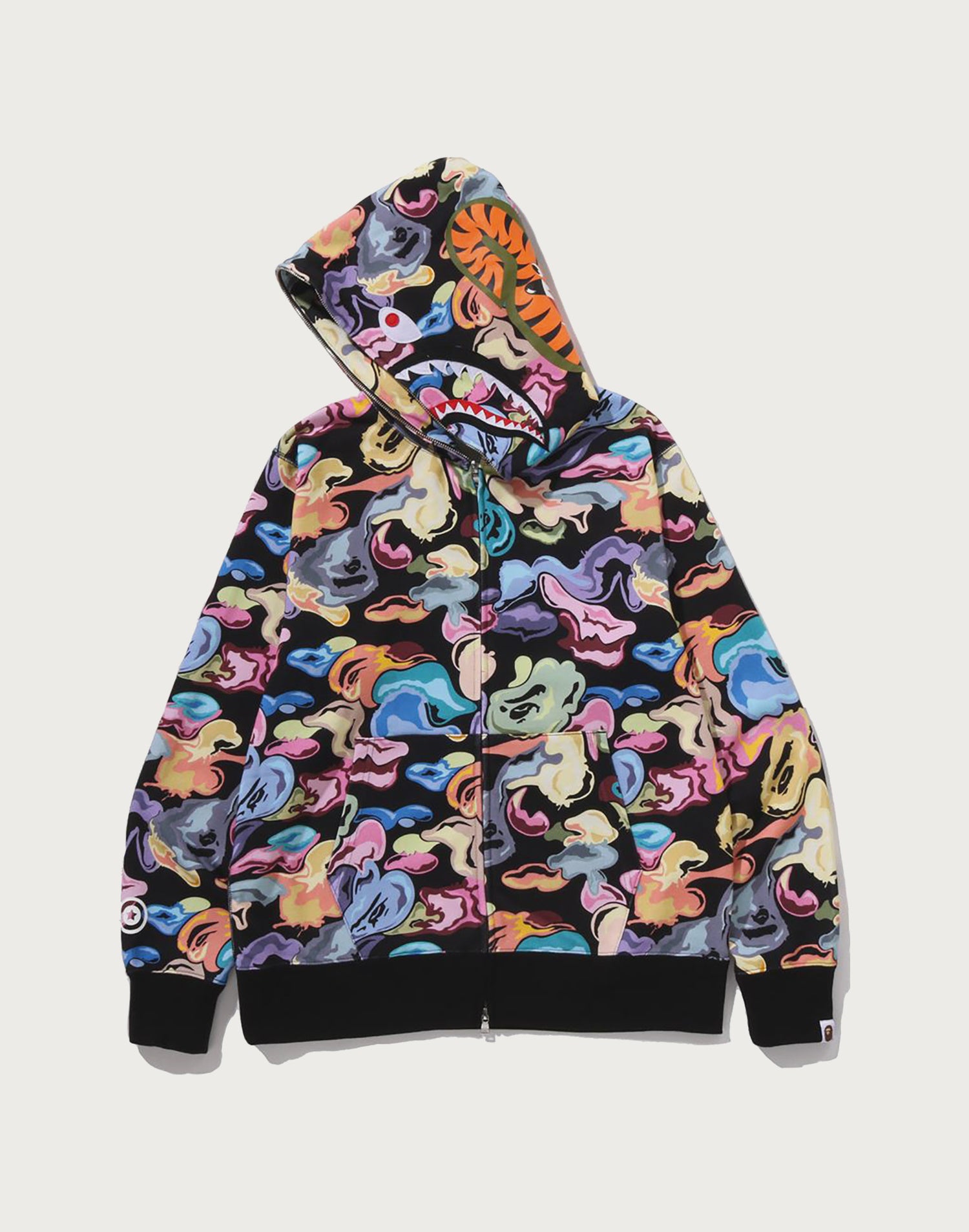 BAPE Mens Art Camo Shark Zip Hoodie Black Brushed Fleece FW25