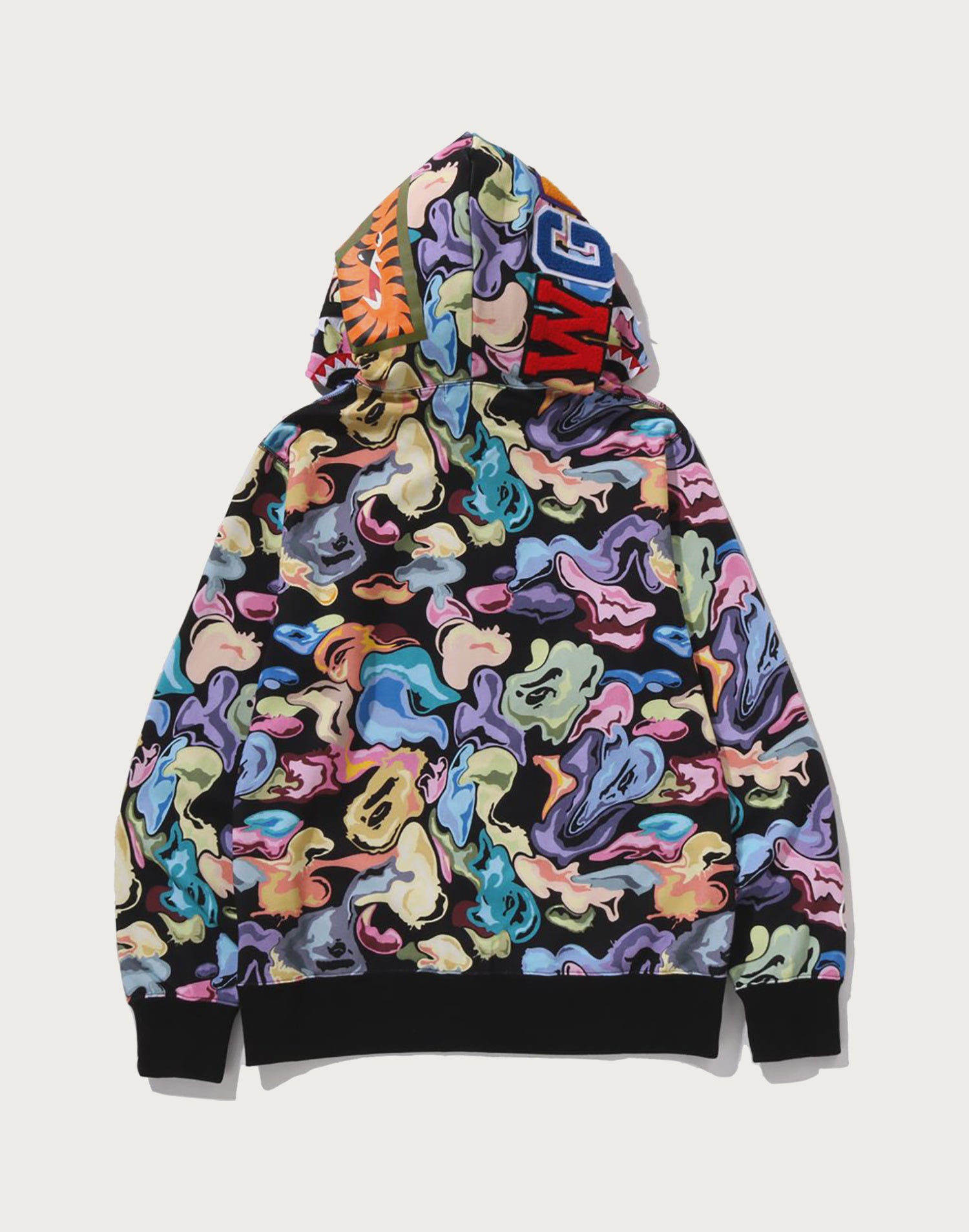 BAPE Mens Art Camo Shark Zip Hoodie Black Brushed Fleece FW25