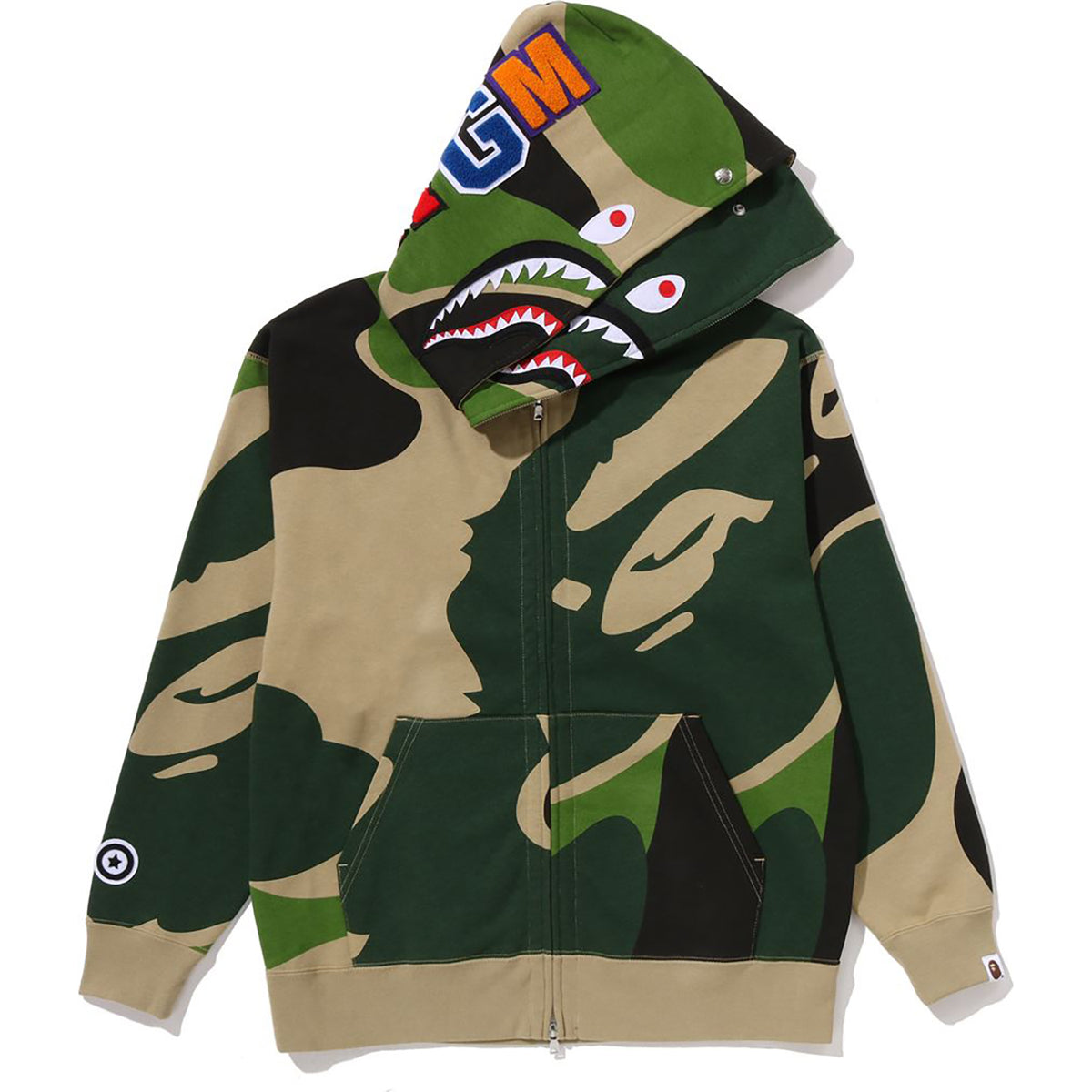 MEGA ABC CAMO DOUBLE SHARK RELAXED FIT FULL ZIP HOODIE MENS
