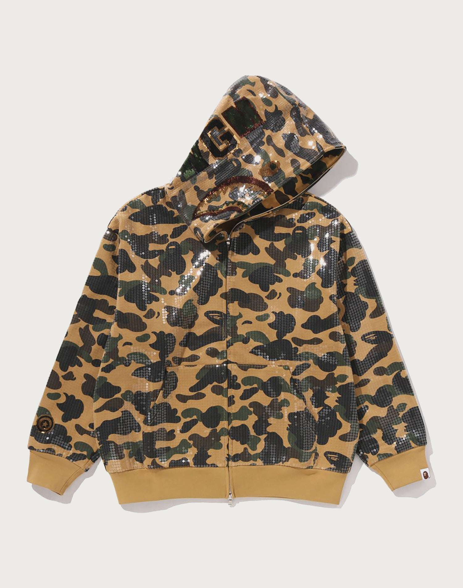 1ST CAMO SEQUIN SHARK RELAXED FIT FULL ZIP HOODIE MENS – us.bape.com