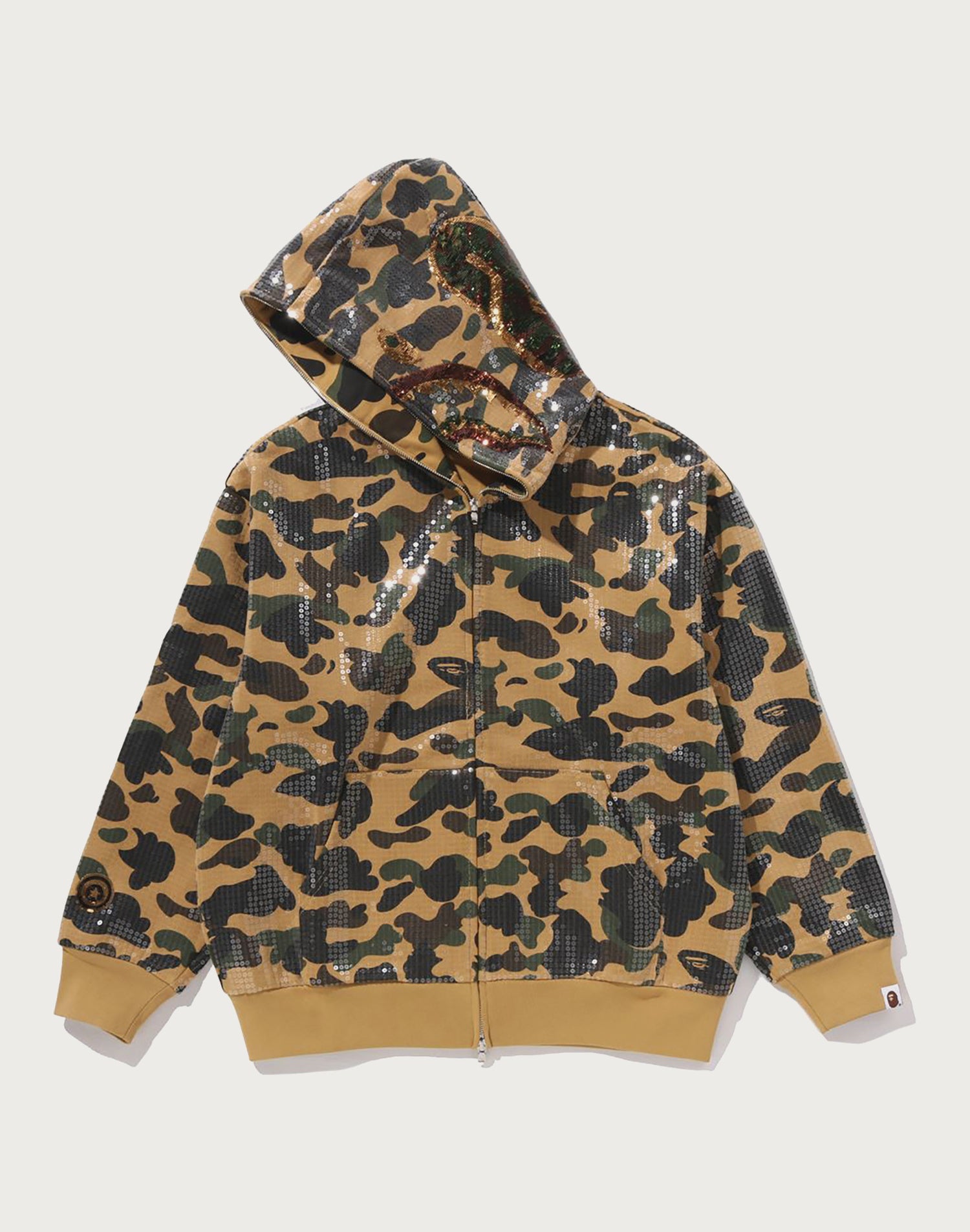 1ST CAMO SEQUIN SHARK RELAXED FIT FULL ZIP HOODIE MENS – us.bape.com