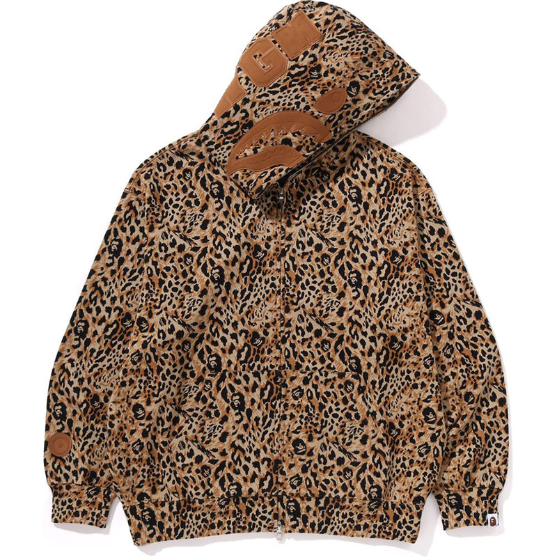 WILD LEOPARD PATTERN SHARK RELAXED FIT FULL ZIP HOODIE MENS