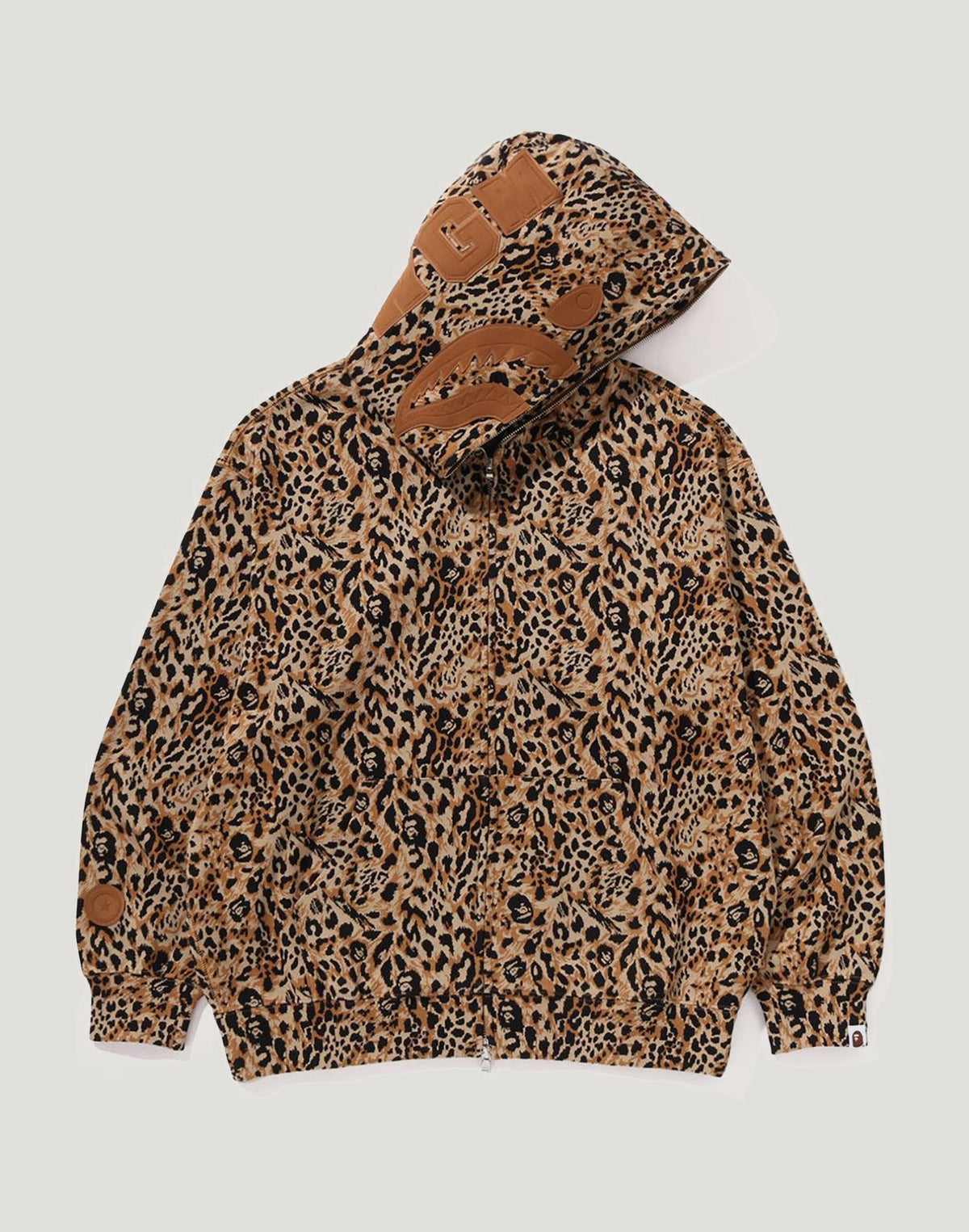 WILD LEOPARD PATTERN SHARK RELAXED FIT FULL ZIP HOODIE MENS