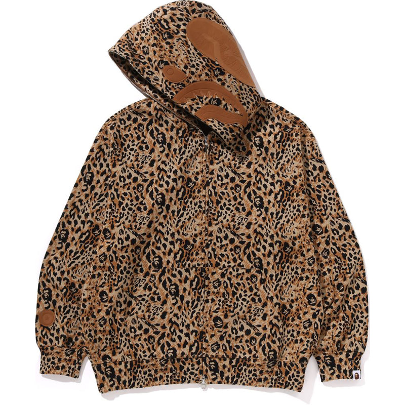 WILD LEOPARD PATTERN SHARK RELAXED FIT FULL ZIP HOODIE MENS