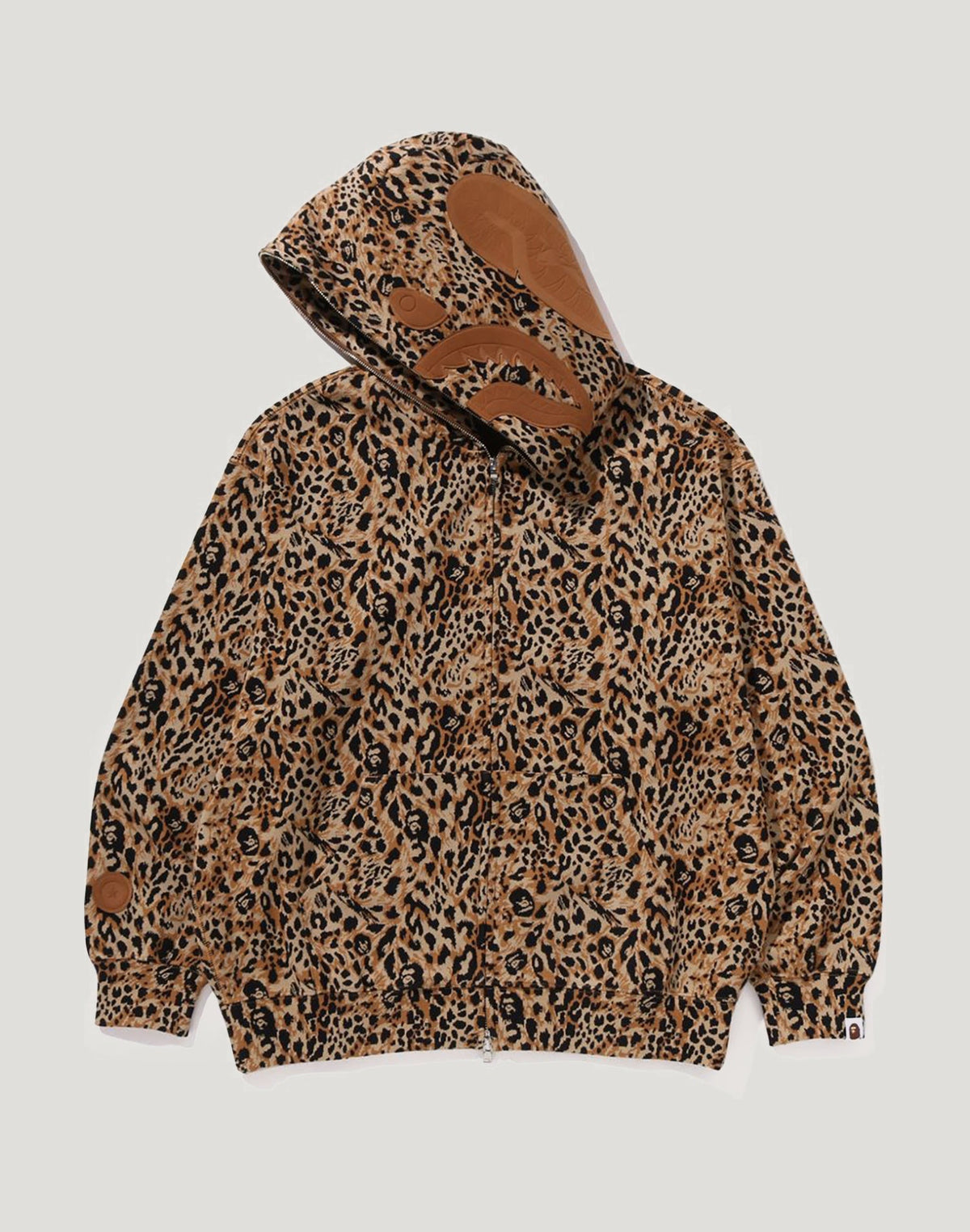 WILD LEOPARD PATTERN SHARK RELAXED FIT FULL ZIP HOODIE MENS