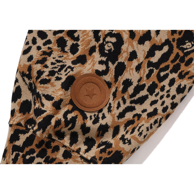 WILD LEOPARD PATTERN SHARK RELAXED FIT FULL ZIP HOODIE MENS