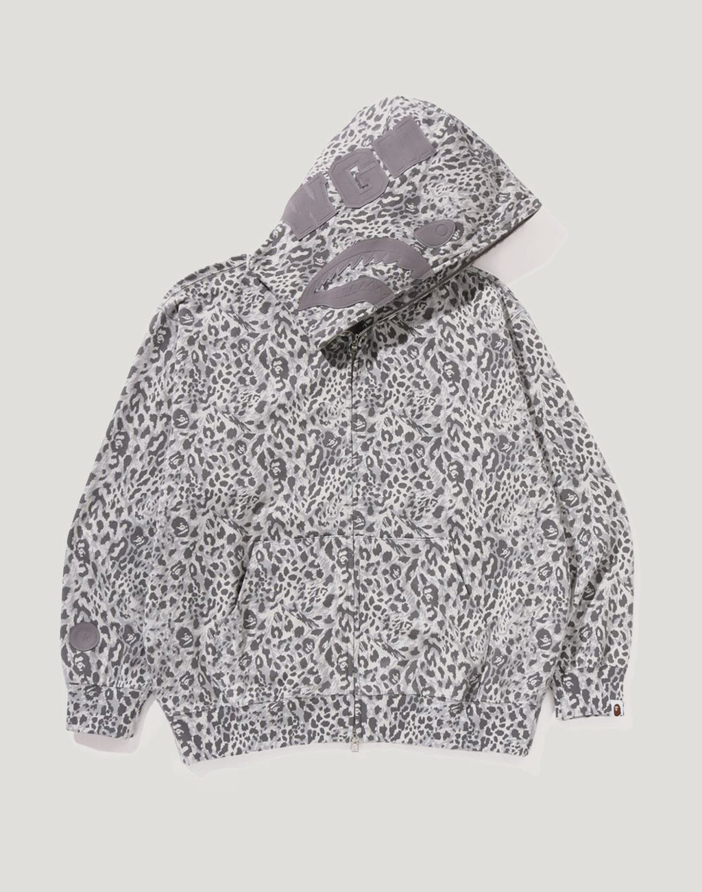 WILD LEOPARD PATTERN SHARK RELAXED FIT FULL ZIP HOODIE MENS