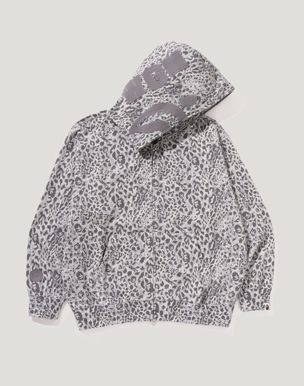 WILD LEOPARD PATTERN SHARK RELAXED FIT FULL ZIP HOODIE MENS