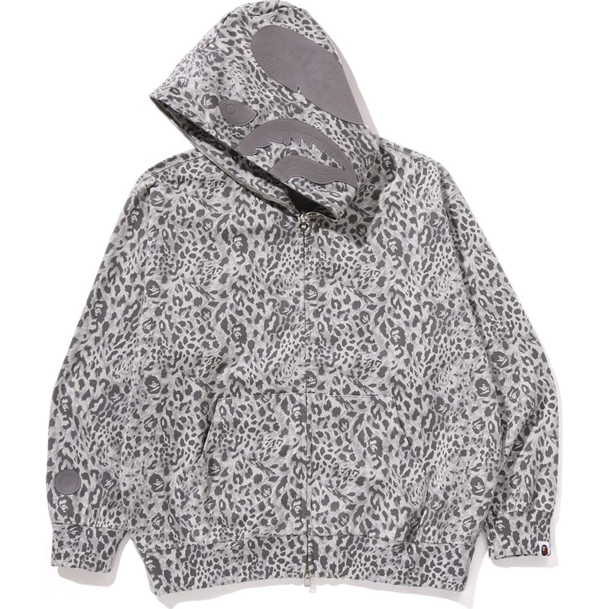 WILD LEOPARD PATTERN SHARK RELAXED FIT FULL ZIP HOODIE MENS
