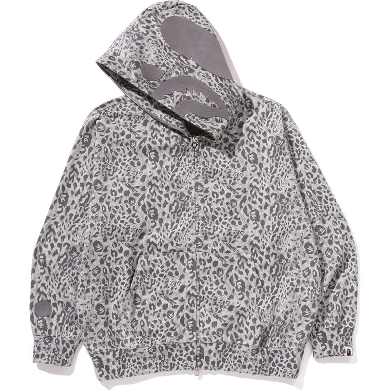 WILD LEOPARD PATTERN SHARK RELAXED FIT FULL ZIP HOODIE MENS