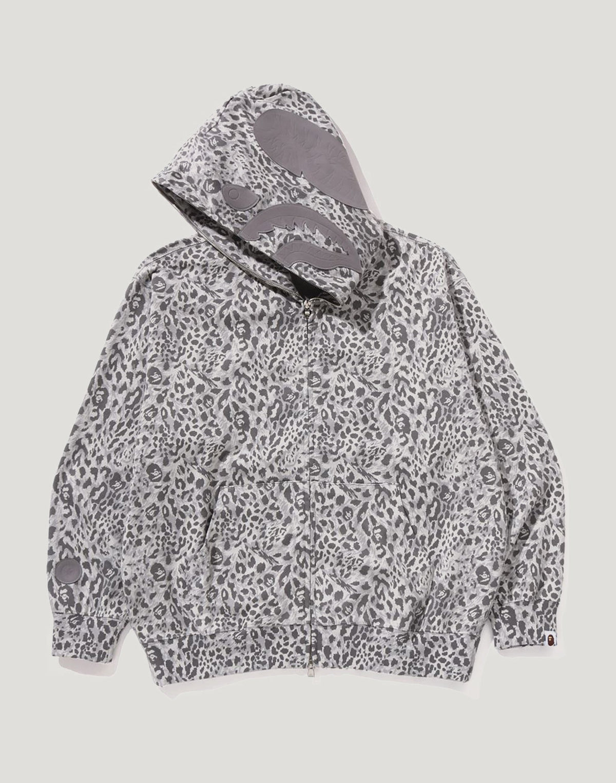 WILD LEOPARD PATTERN SHARK RELAXED FIT FULL ZIP HOODIE MENS